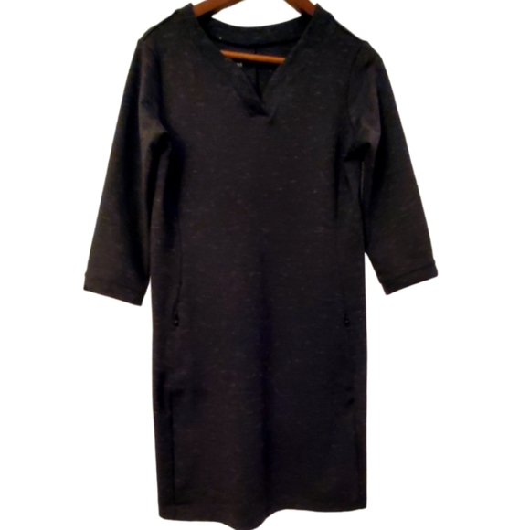 Royal Robbins Dark Grey Heathered Standard Fit 3/4 sleeve midi dress M NWOT - Picture 1 of 6